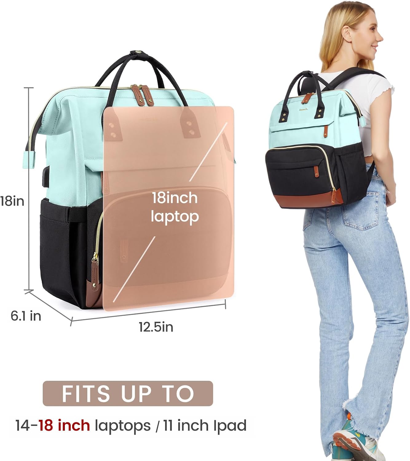 LOVEVOOK Laptop Backpack for Women, 15.6 Inch Work Business Backpacks Purse With Large Capacity, Waterproof Nurse Bag College Bookbag for School, Waterproof Casual Daypack for Travel