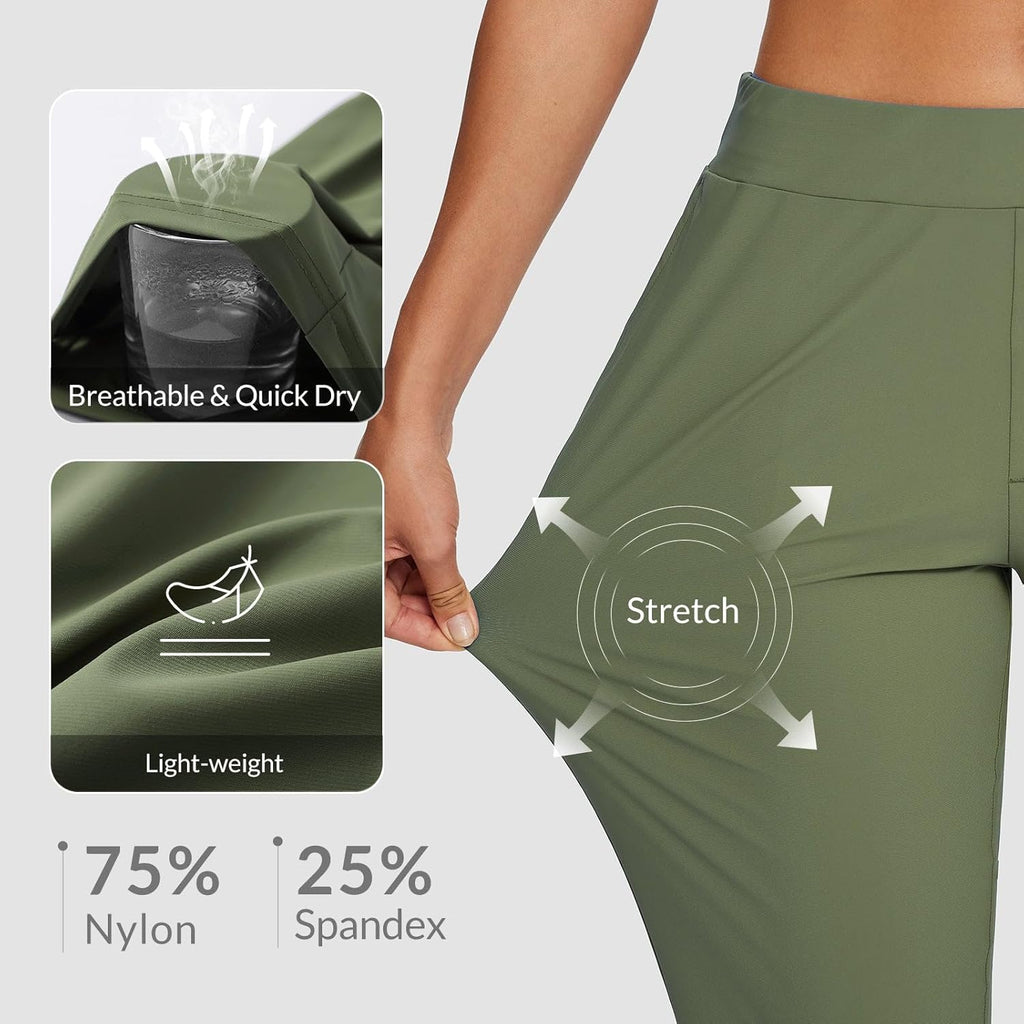 baleaf Womens Travel Pants Lightweight Stretch with Zipper Pockets Petite Ankle Dressy Golf Work Business Casual Slacks