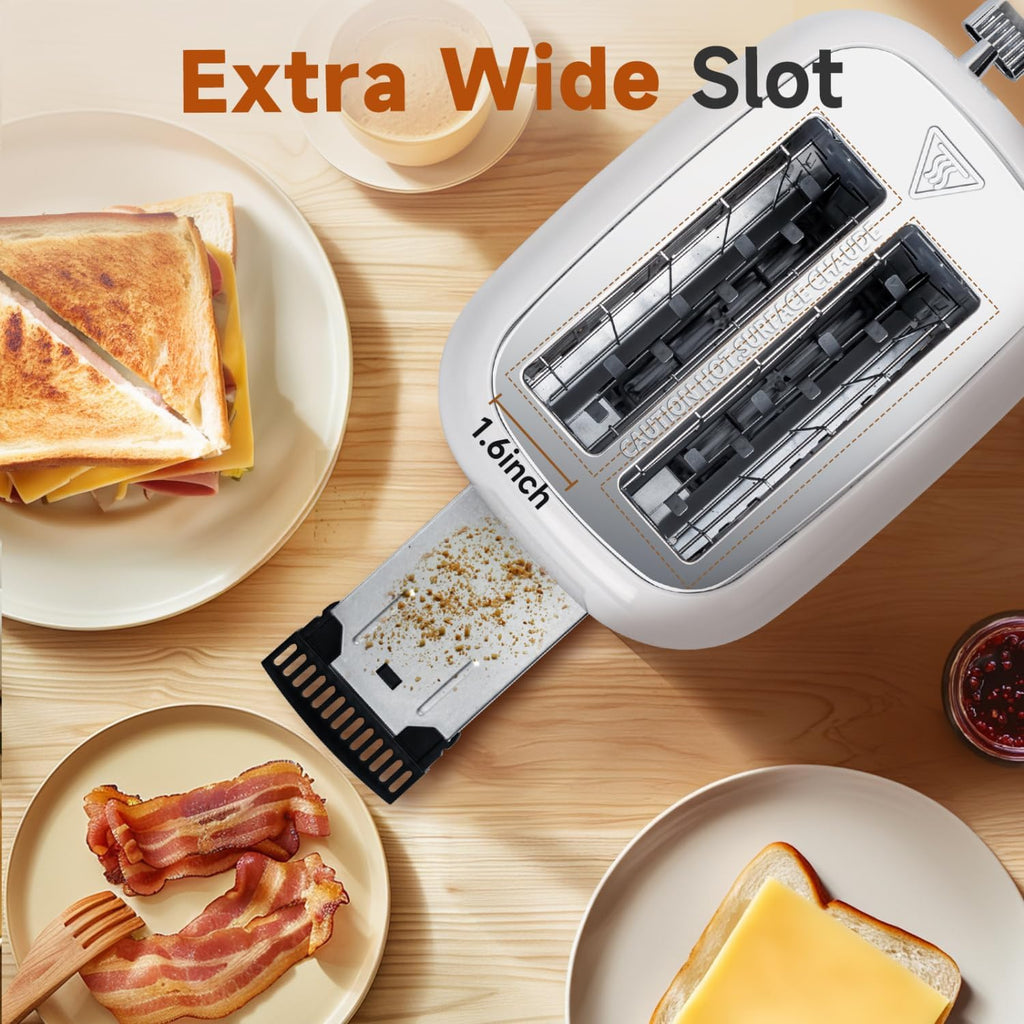 Aigostar Toaster 2 Slice, Retro Extra-Wide Slot Toasters Best Rated Prime for Toasting Bagels, Breads, Waffles & More, Cancel, Defrost & 6 Browning, Removable Crumb Tray, Stainless Steel, Cream White