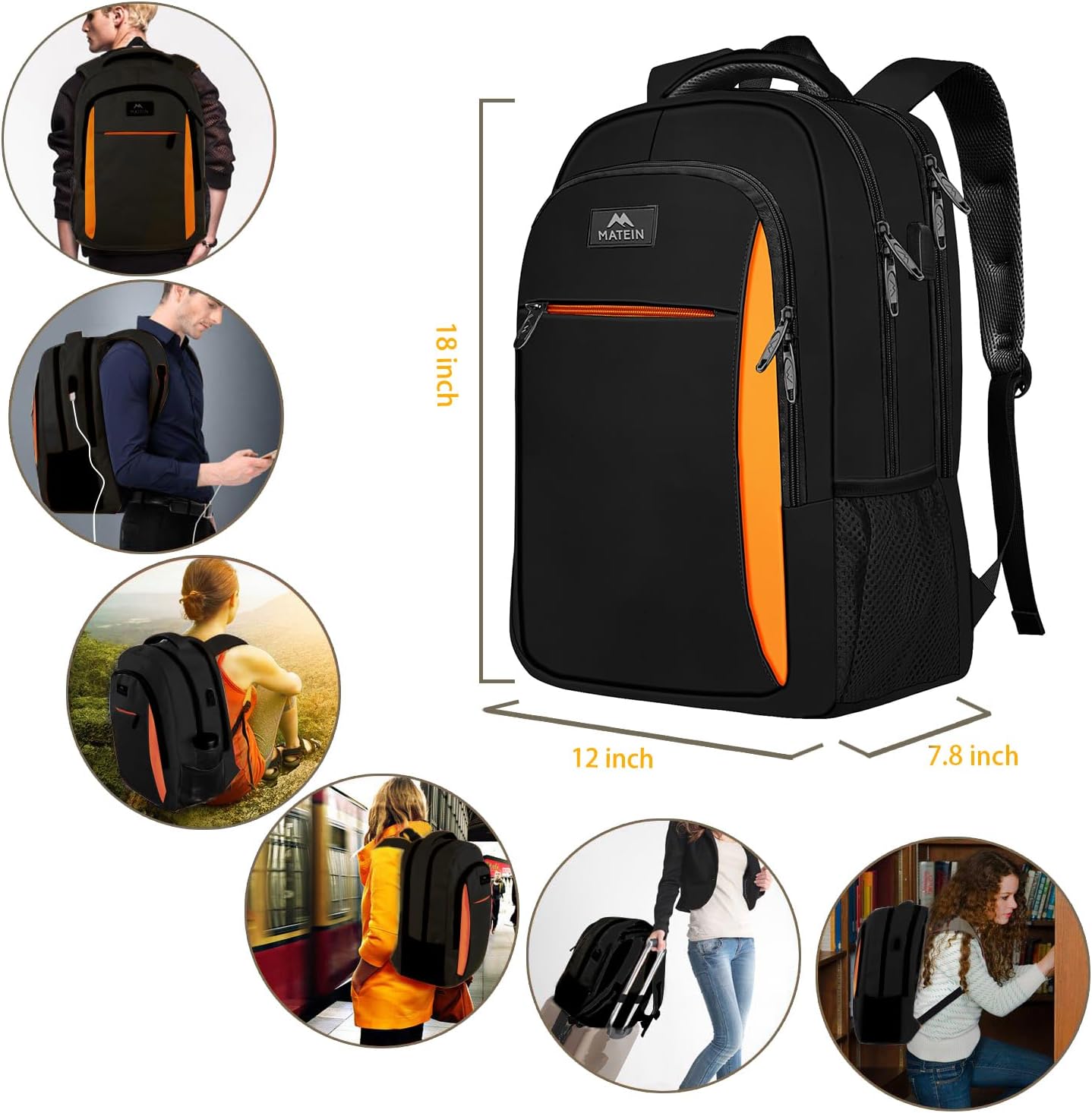 MATEIN Travel Laptop Backpack, Business Anti Theft Slim Sturdy Laptops Backpack with USB Charging Port, Water Resistant College School Computer Bag Gift for Men & Women Fits 15.6 Inch Notebook, Grey