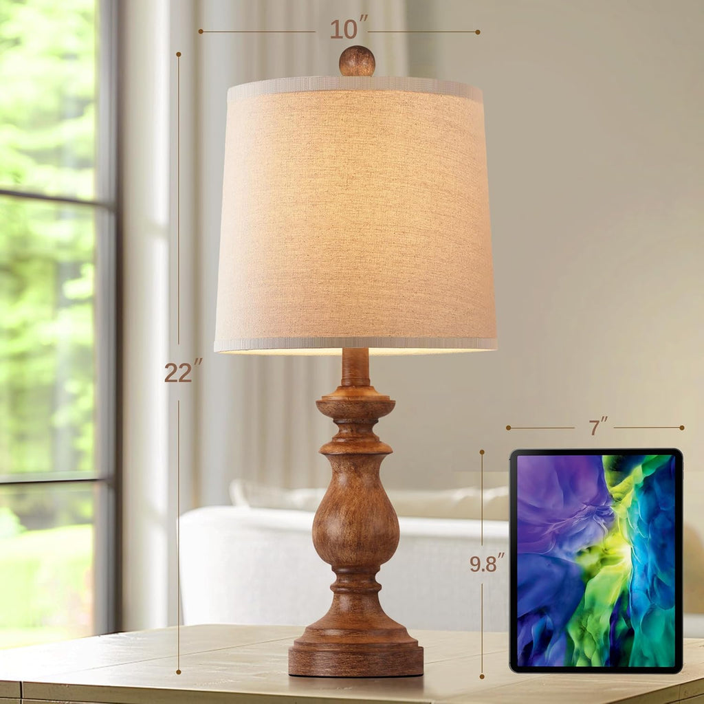 PARTPHONER Traditional Table Lamp Set of 2, Rustic Farmhouse Table Lamps for Living Room Bedroom, 22" Bedside Desk Lamps Vintage Nightstand Lamps with Linen Shades, Antique Grey
