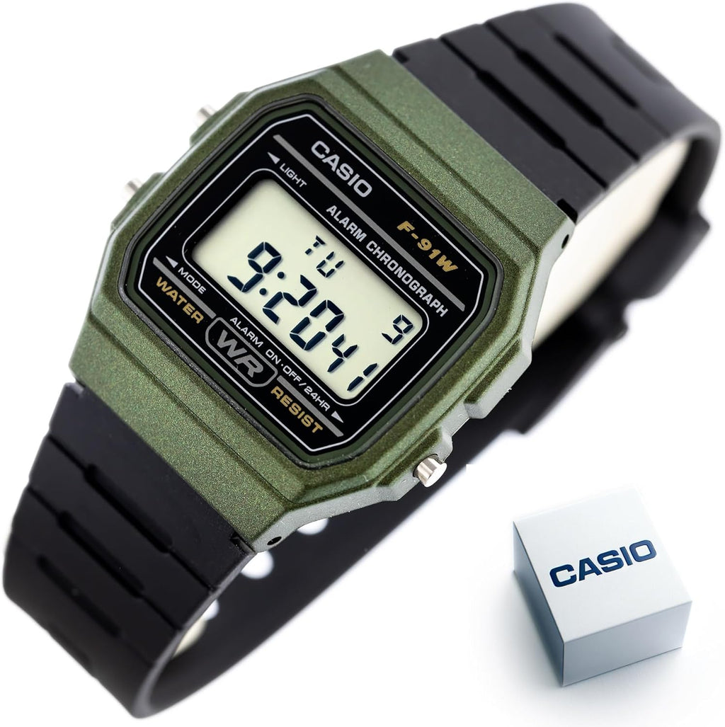 Casio F91W Series | Digital Watch | Water Resistant | LED Light | 1/100 SEC Stopwatch | Regular Time Keeping (HR, Min, SEC, PM, Date, Day) | Daily Alarm | Lightweight | 7 Year Battery