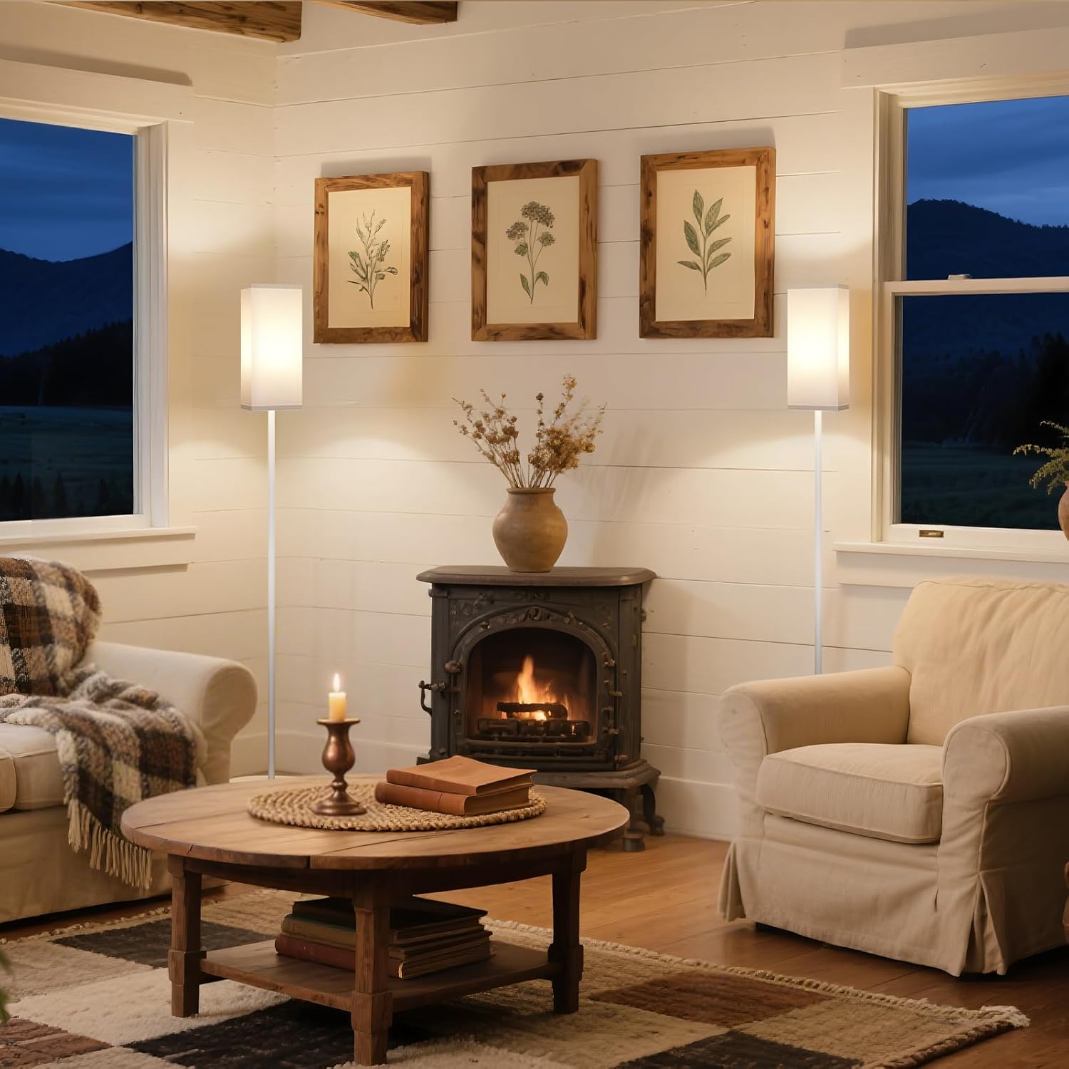 64.6" Floor Lamp, Pole with Foot Switch, Modern Standing Lamp Lampshade, Minimalist Freestanding Lamp (Bulb Not Included), for Living Room, Bedroom Office ETL Listed, Black and Beige E07LD05