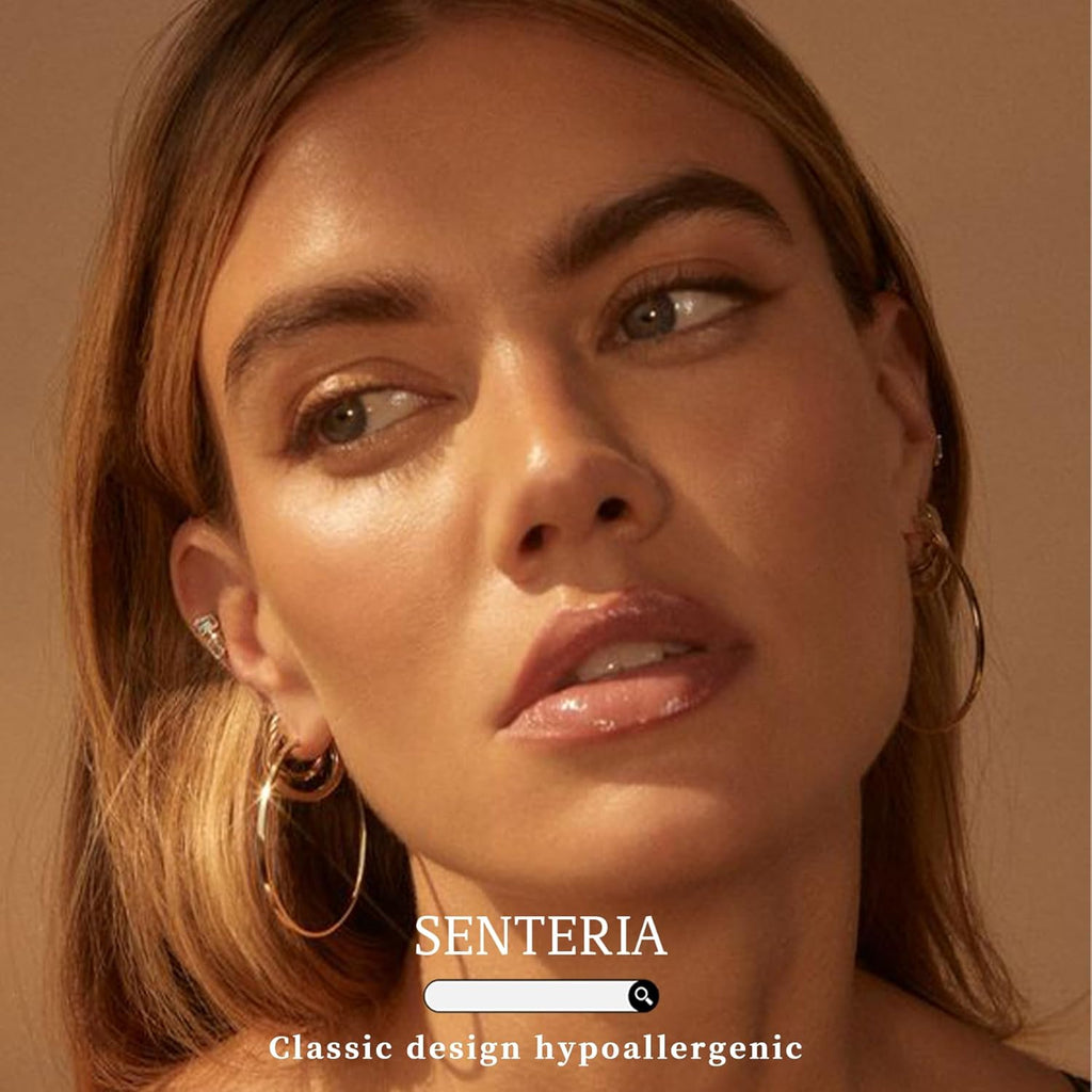 Senteria 2mm Wide 925 Sterling Silver Hoop Earrings for Women Hypoallergenic Lightweight Thin Large Big Gold Plated Hoops Earrings for Women 20/30/50/70MM