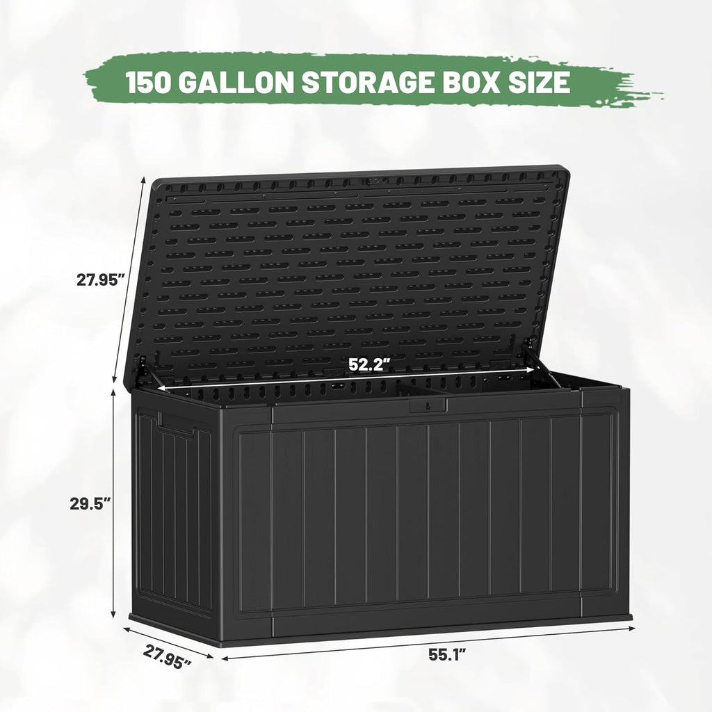Greesum 31 Gallon Resin Deck Box Large Outdoor Storage for Patio Furniture, Garden Tools, Pool Supplies, Weatherproof and UV Resistant, Lockable, Dark Black