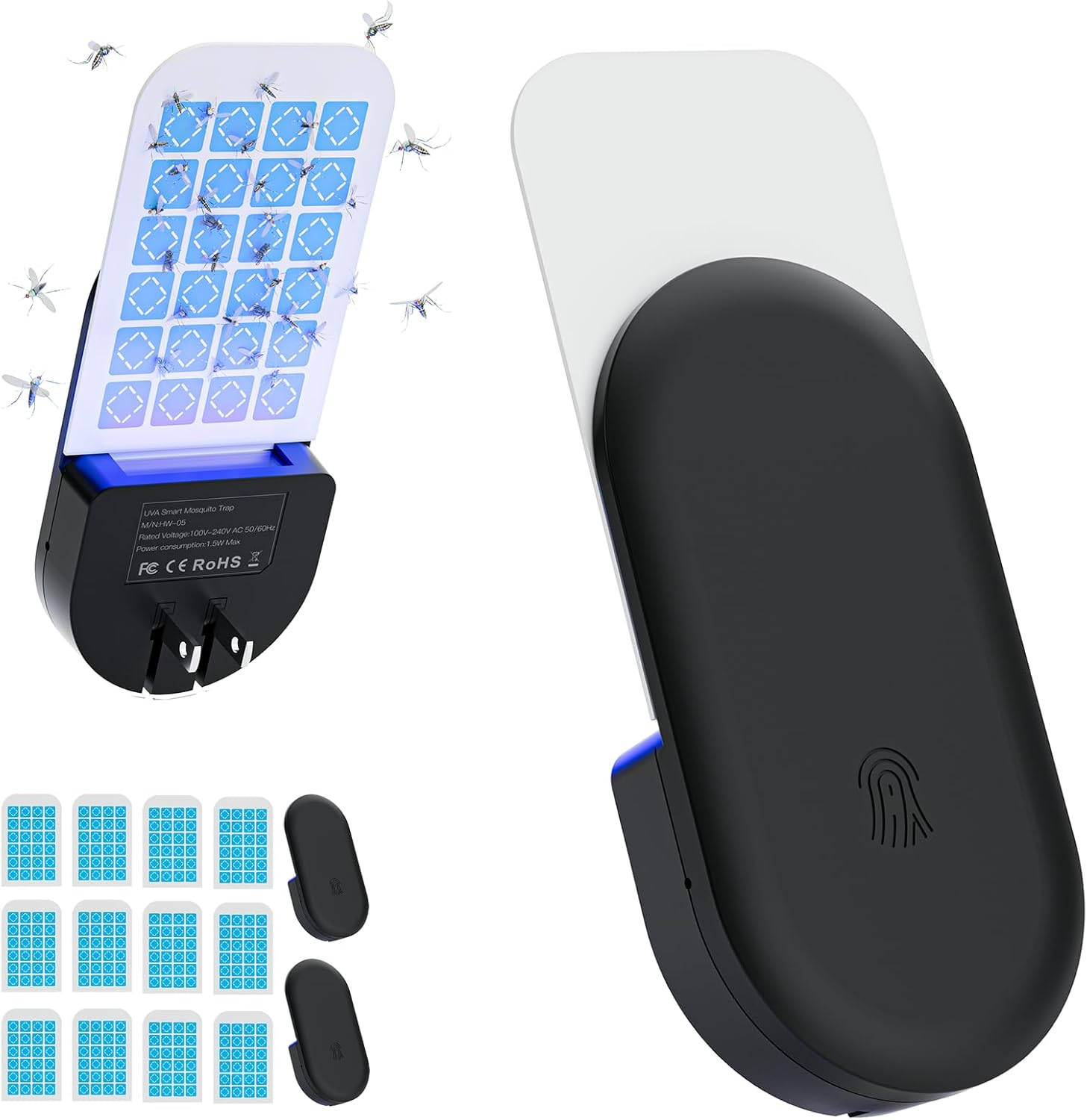 Flying Insect Trap, 2 in 1 Indoor Plug-in Fruit Fly Trap, 1 Trap White and 6 Glue Cards, Fruit Fly Traps for Gnat, Moth, Mosquito, Suitable for Every Part of The Home