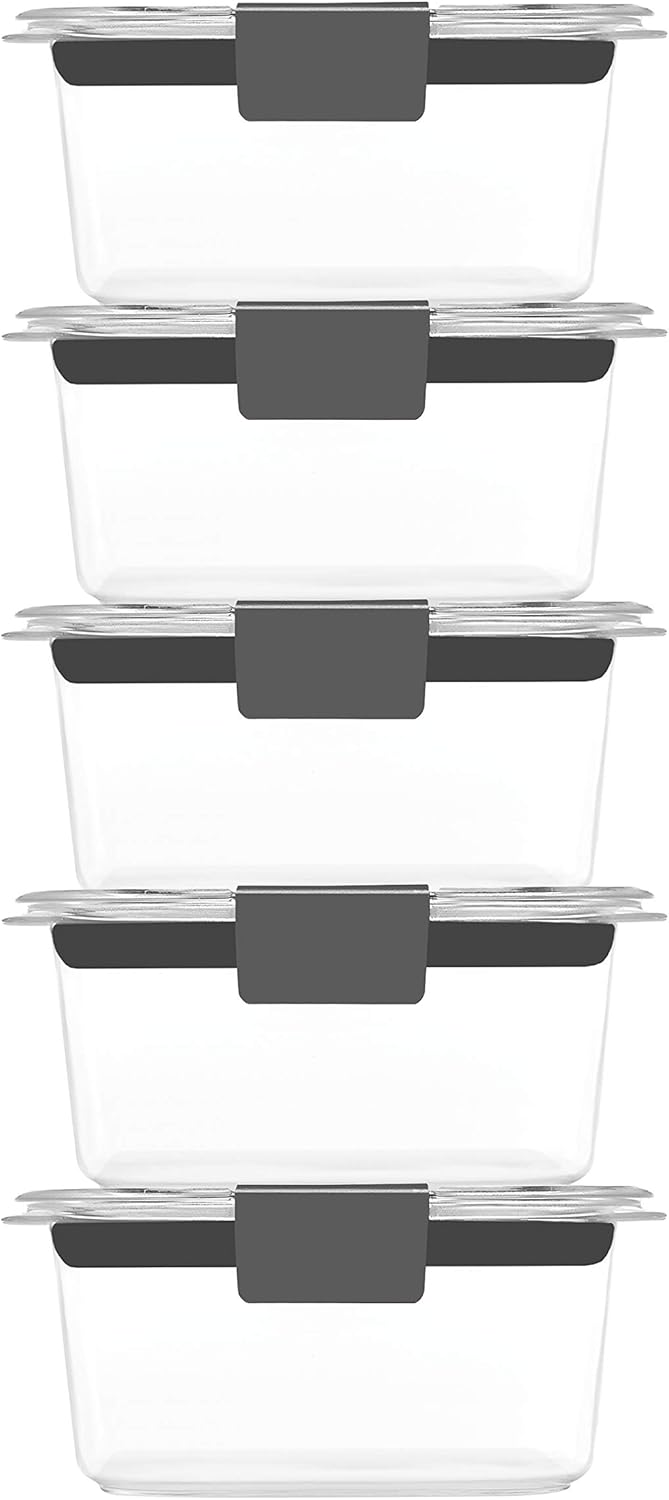 Rubbermaid Brilliance Food Storage Containers BPA Free Airtight Lids Ideal for Lunch Meal Prep & Leftovers Set of 5 (3.2 Cup)
