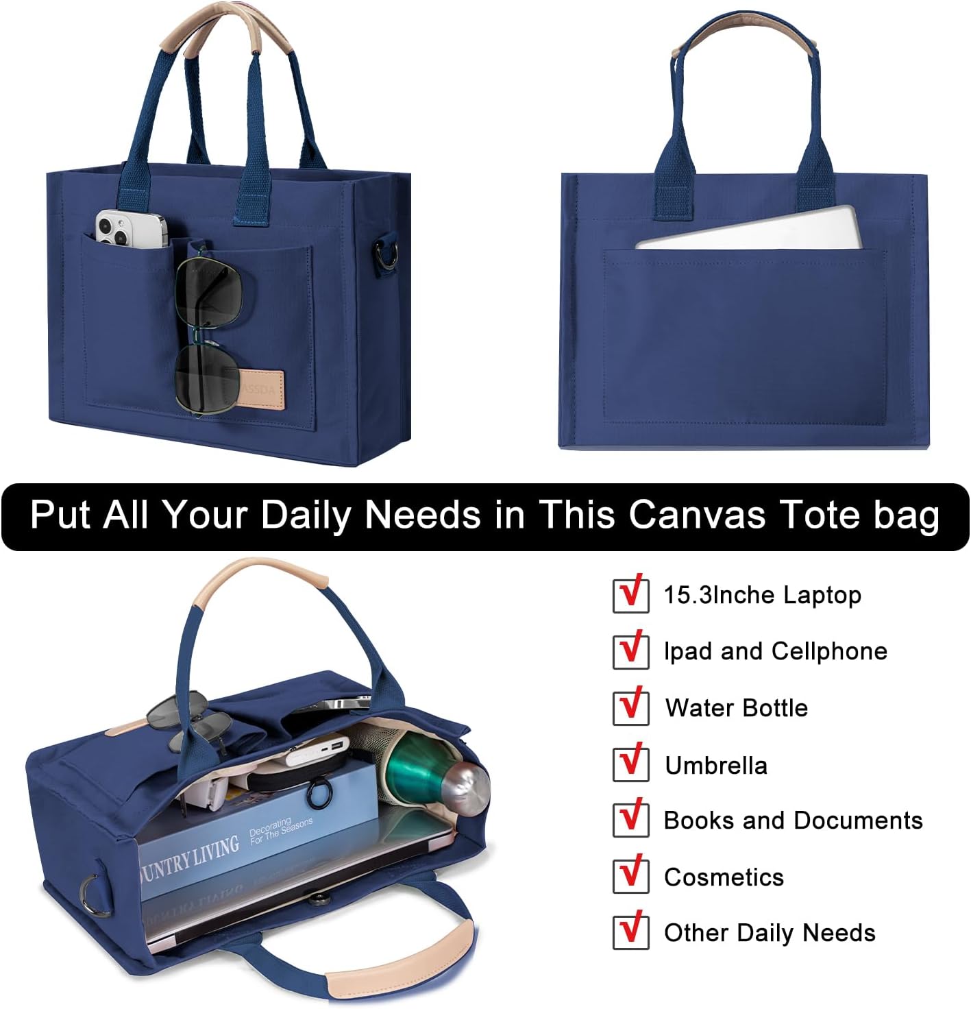 Tote Bags for Women Canvas Tote Purse Crossbody with Pockets Top Handle Shoulder Satchel Bag for Women