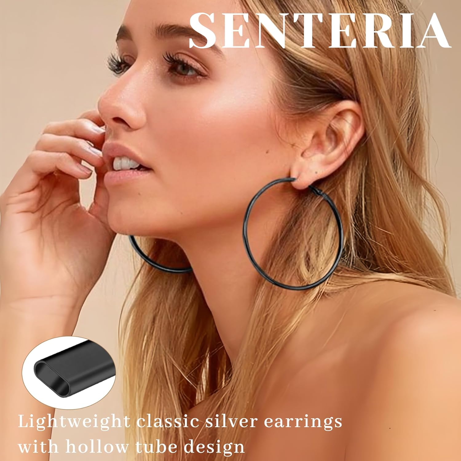 Senteria 2mm Wide 925 Sterling Silver Hoop Earrings for Women Hypoallergenic Lightweight Thin Large Big Gold Plated Hoops Earrings for Women 20/30/50/70MM