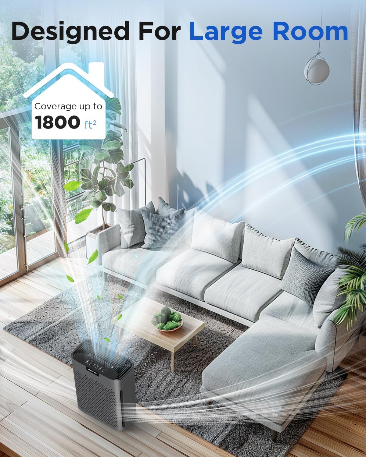 Air Purifiers for Home Large Room 2200 Ft² with Washable Filters, MOOKA HEPA Filter Pet Air Purifier for Bedroom with Fragrance, Air Cleaner for Smoke Dust Pollen Pets Hair Odor, KJ190L White