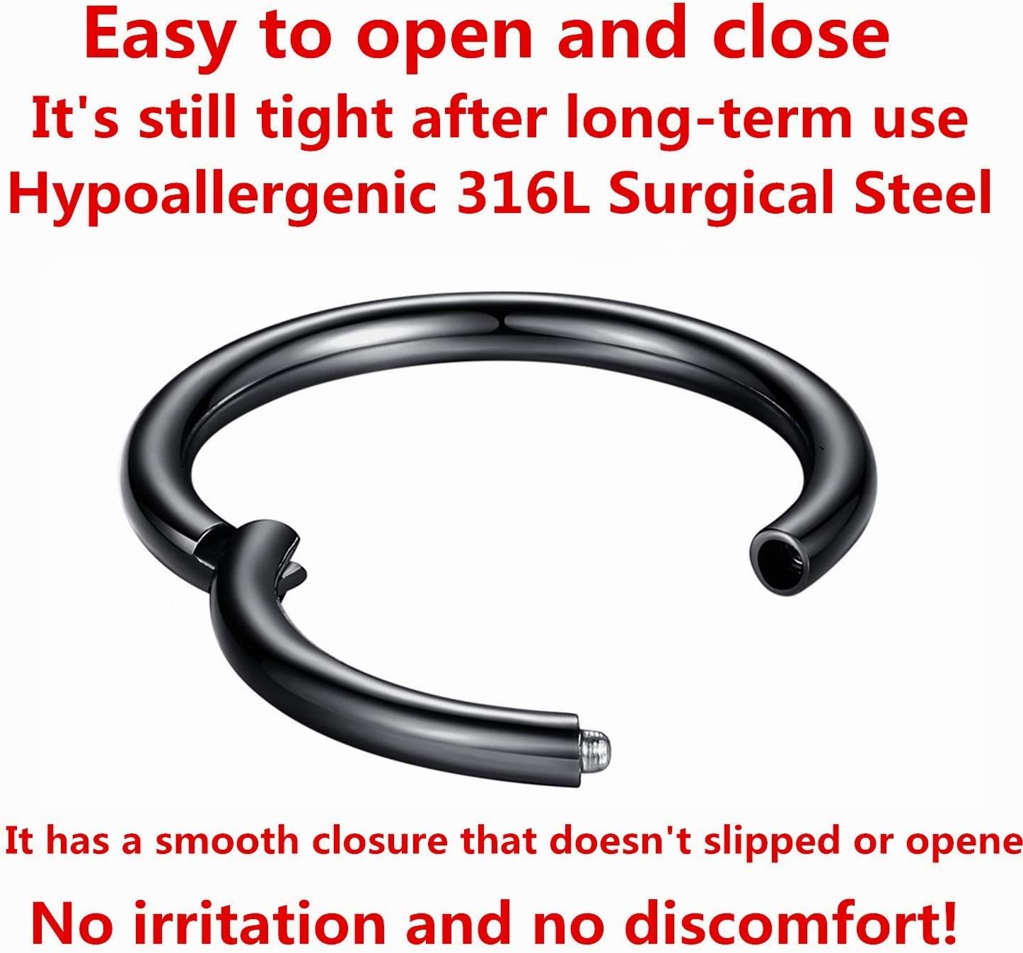 ORANGELOVE Hypoallergenic Nose Rings 20G 18G 16G 14G 12G 10G 8G 316l Surgical Steel Septum Jewelry Hinged Segment Ring Body Piercing Nose Hoop Lip Rings Nose Helix Cartilage Rook Earrings