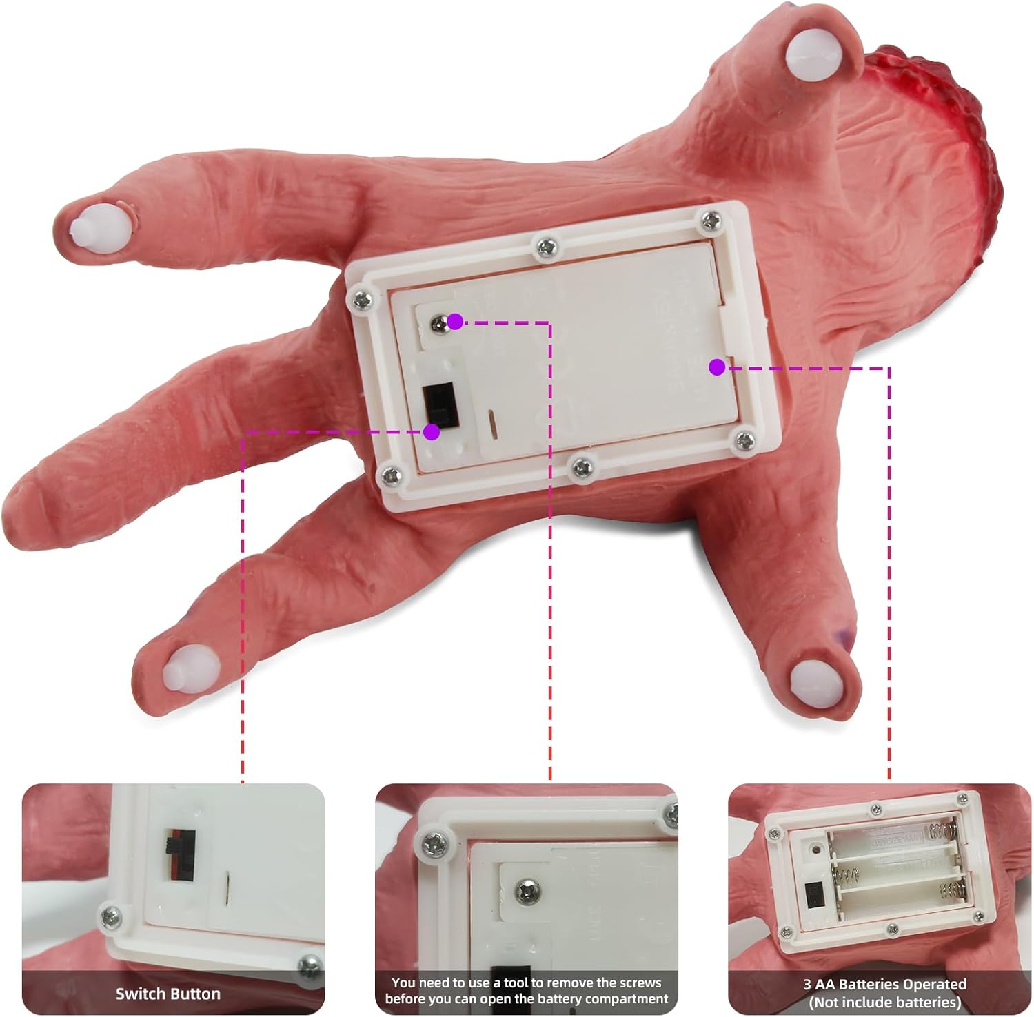 Halloween Decorations Crawling Hand,Halloween Automatic Crawl with Spooky Music Battery Powered Lifelike Scary Can Glow and Moving Hand for Costume Party Holiday Decorations