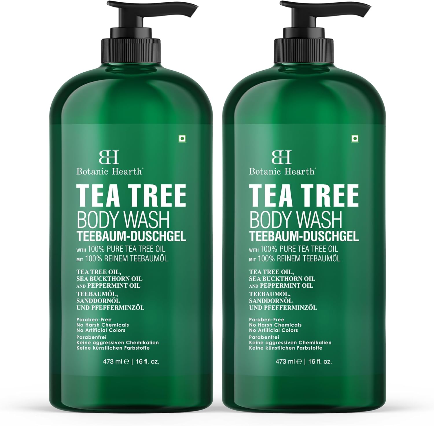 Botanic Hearth Tea Tree Body Wash (Pack of 2) for Men and Women - Moisturizing Body Wash Helps Soothe the Skin - Refreshing and Hydrating Cleanser, Sulfate Free, Paraben Free - 16.9 Fl Oz each