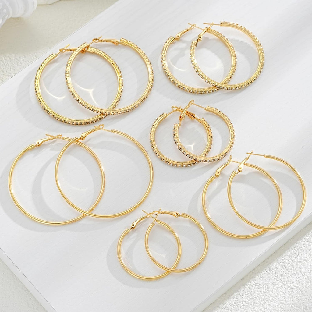 Gold Hoop Earrings Set for Women, 12 Pairs Hypoallergenic Large/Big Thin Thick Gold Hoops Earrings Loop Pack for Jewelry Gift 40mm/50mm