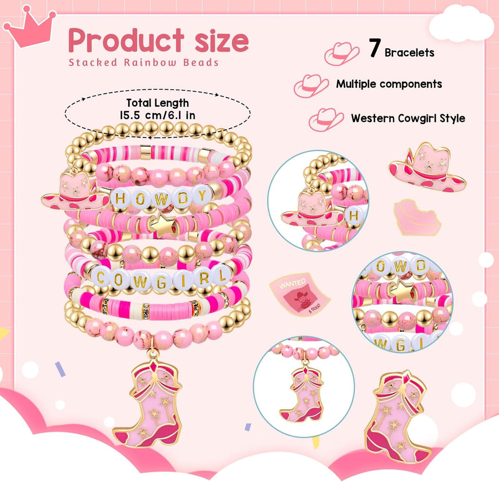 Artlunar Western Cowgirl Beaded Stretch Bracelets, Stackable cowgirl hat boot accessories, Bohemian Jewelry for Women Girls Teens Christmas Birthday Gift