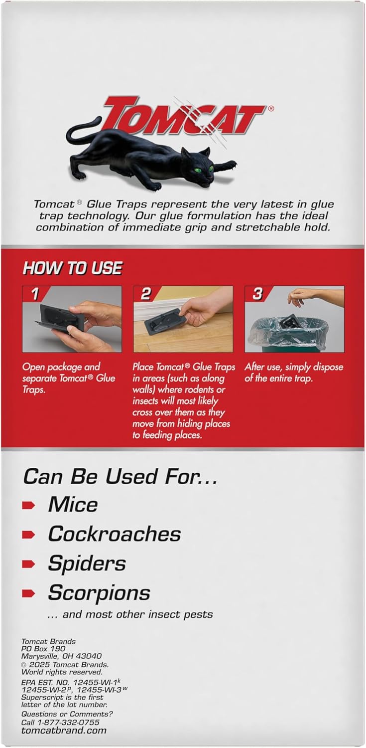 Tomcat Glue Traps Mouse Size with Eugenol for Enhanced Stickiness for Mice, Cockroaches, and Spiders, 6 Traps