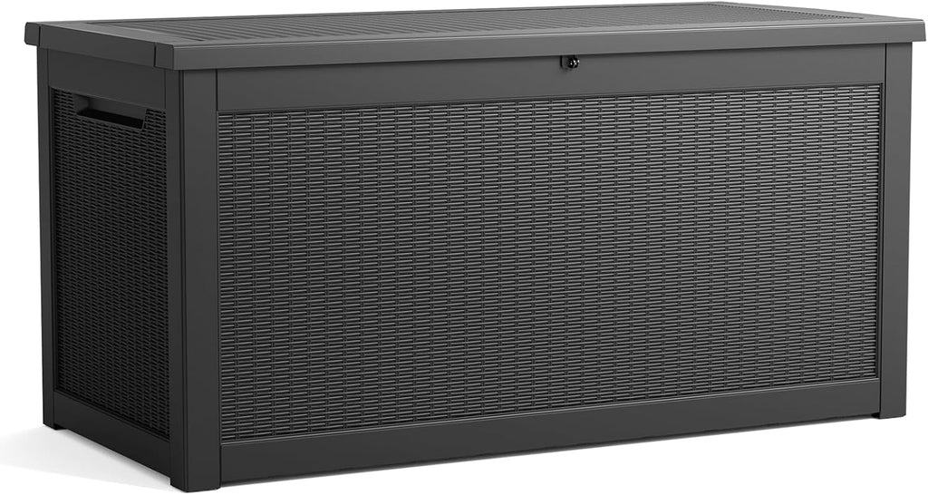 80 Gallon Resin Deck Box, Lockable Patio Outdoor Storage Box for Furniture, Garden Tools and Tools Storage, Waterproof Outside Storage Box - Black