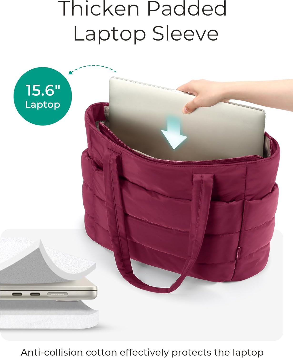 BAGSMART Tote Bag for Women, Lightweight Puffy Tote Bag with Compartments Shoulder Bag Handbag for Travel, Work, Gym