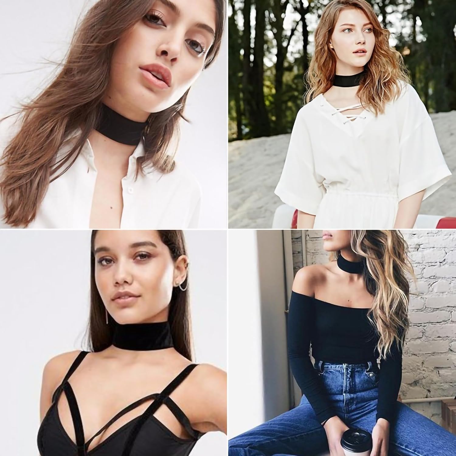 Fesciory Black Necklaces for Women, Adjustable Layered Velvet Leather Lace Collar Necklace, Goth Jewelry Gifts.