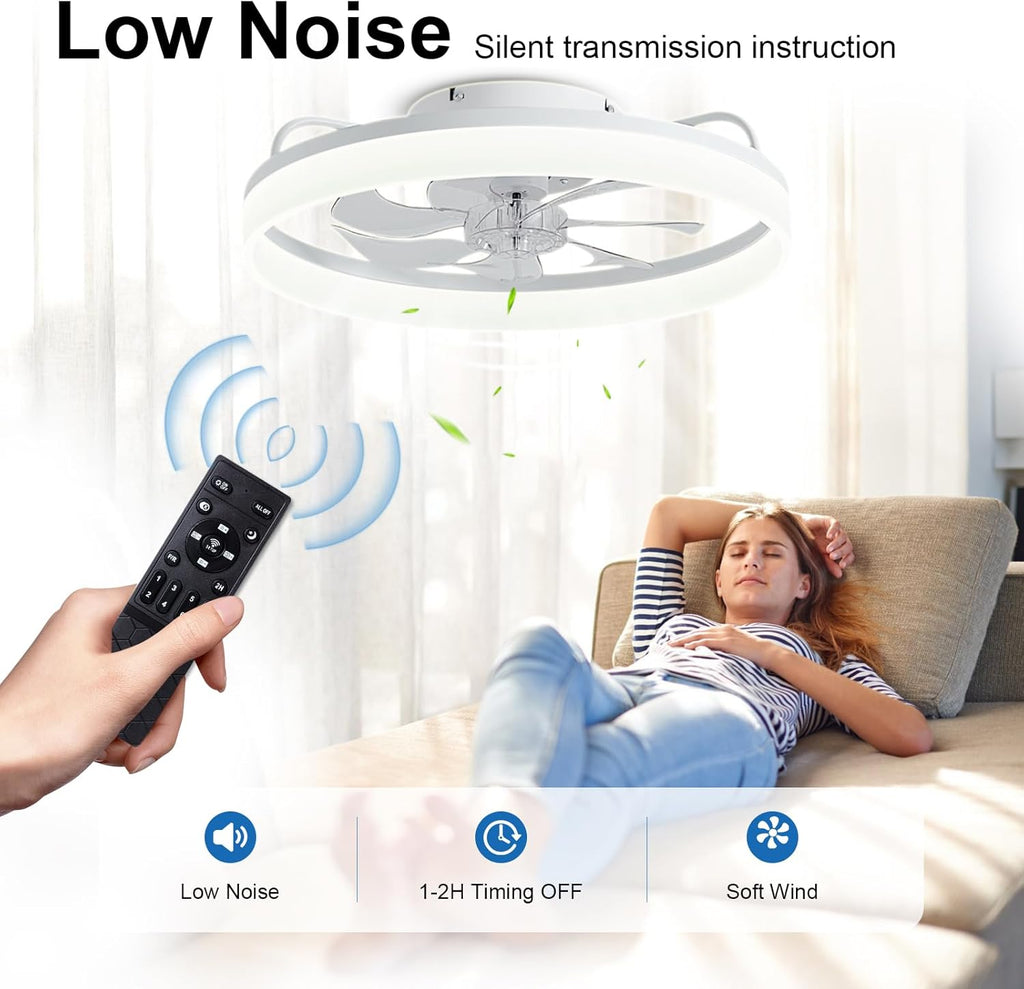 Ceiling Fans with Lights and Remote, 20" Modern Low Profile Ceiling Fan with Light, Stepless Color Temperature Change and 6 Speeds for Bedroom, Kids Room and Living Room (Black)