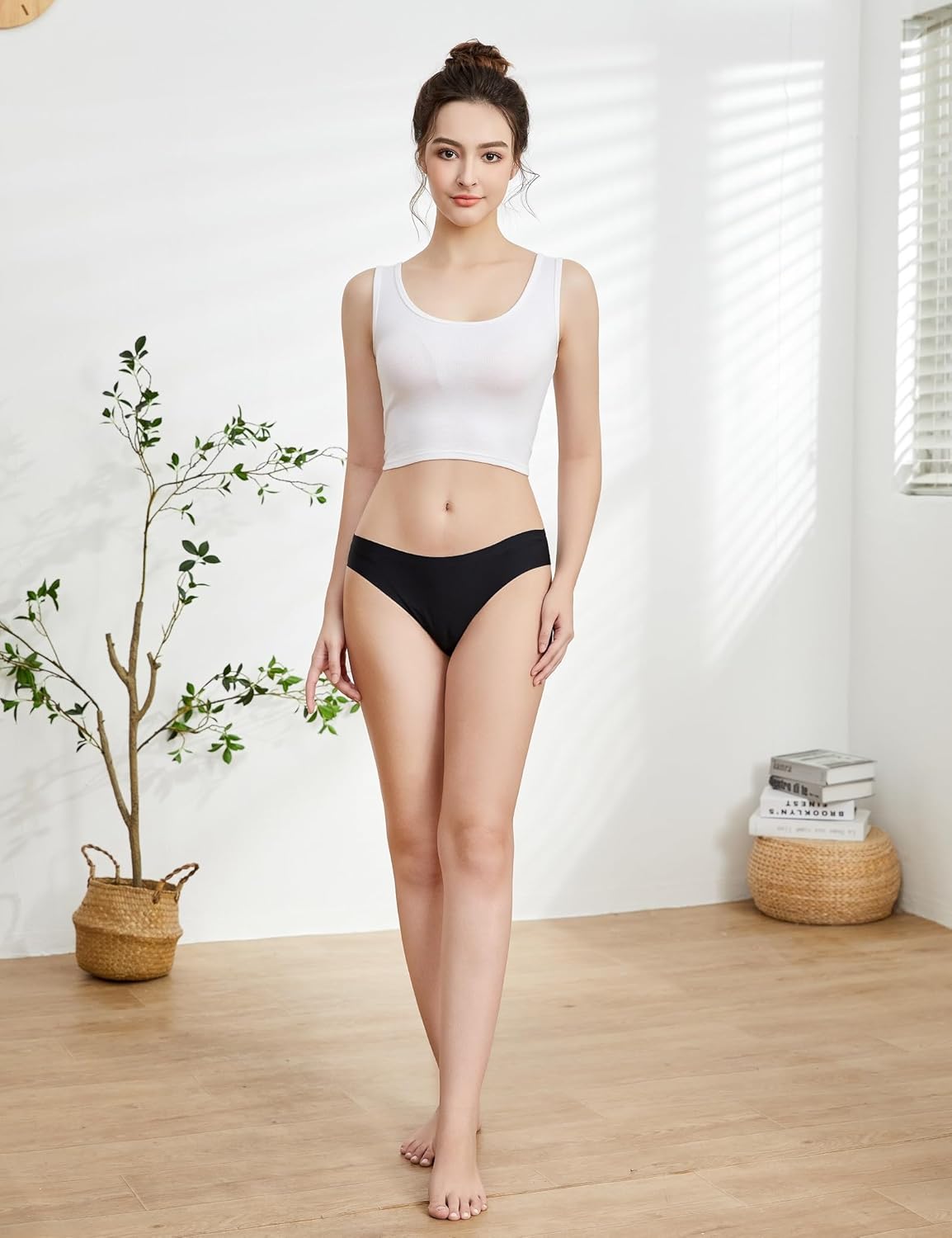 Caterlove Women's Seamless Underwear No Show Stretch Bikini Panties Silky Invisible Hipster 6 Pack