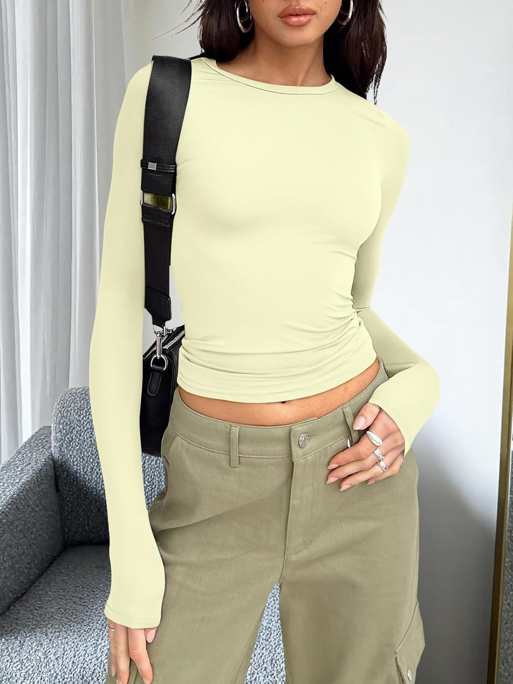 Trendy Queen Womens Long Sleeve T Shirts Fall Fashion 2025 Basic Crop Tops Going Out Outfits Y2k Clothes