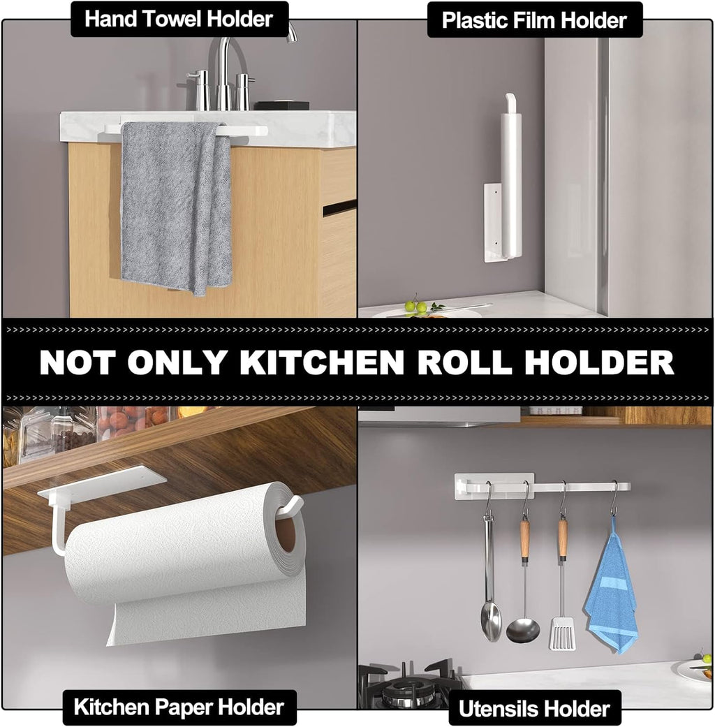 Paper Towel Holder - Self-Adhesive or Drilling, Matte Black, Upgraded Aluminum Kitchen Roll Dispenser Under Cabinet, Lighter but Stronger Than Stainless Steel!