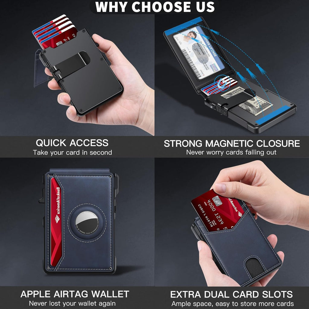 Airtag Wallet for Men, Mens Smart Wallet for Air Tag RFID Blocking, Minimalist Bifold Pop Up Aluminum Credit Card Case Holder 12+ Cards with ID Window, Gift for Men, No Airtag Included, Carbon Fiber
