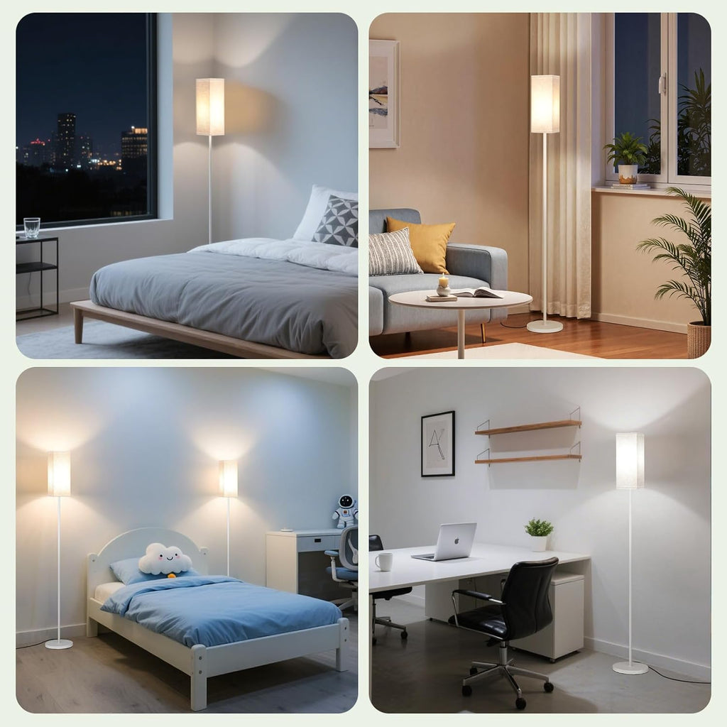 64.6" Floor Lamp, Pole with Foot Switch, Modern Standing Lamp Lampshade, Minimalist Freestanding Lamp (Bulb Not Included), for Living Room, Bedroom Office ETL Listed, Black and Beige E07LD05