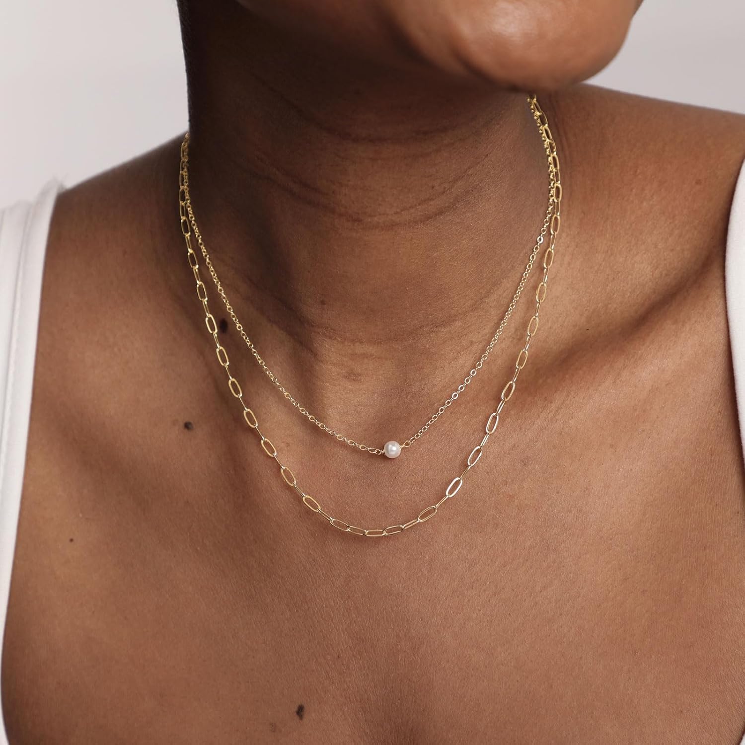 Dainty Pearl Pendant Necklaces for Women 14K Gold Plated Handmade Layered Pearl Chain Necklace Delicate Layered Pearl Necklace Everyday Jewelry Gift