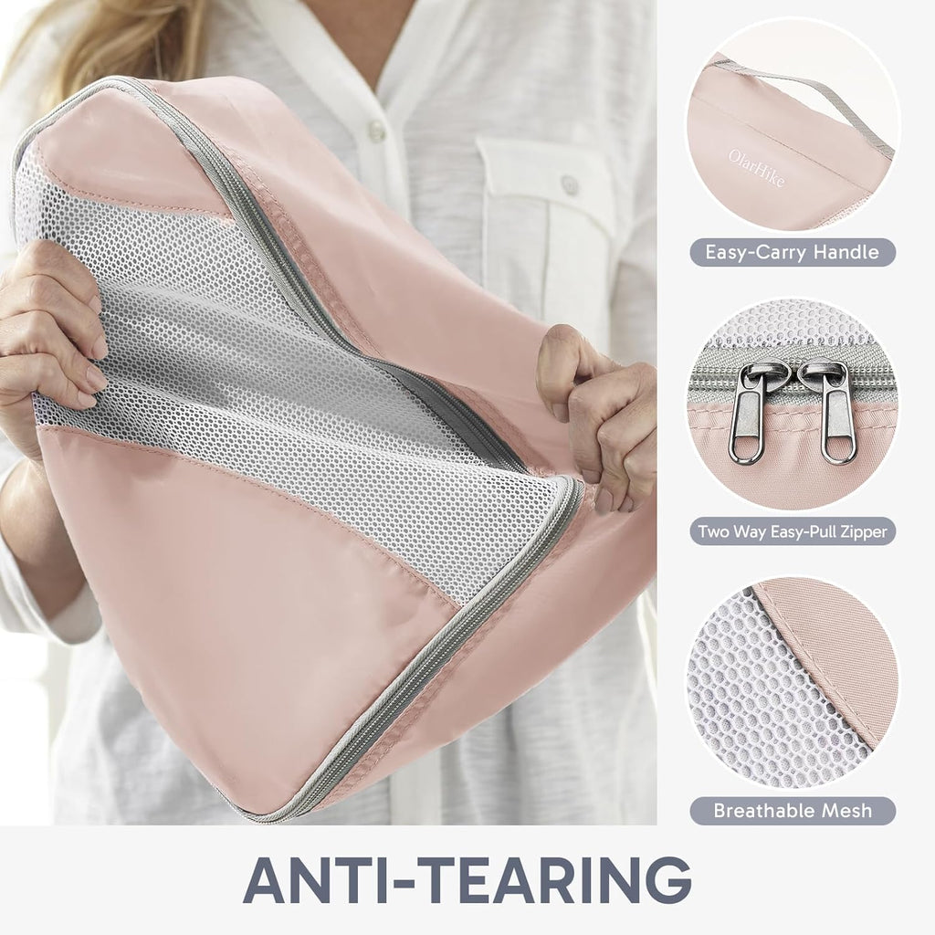 10 Set/8 Set Packing Cubes for Travel, Gifts for Women Mom,Anti-Tearing Suitcase Organizer for Luggage with Shoe & Hanging Toiletry Bag,OlarHike Vacation Essentials & Accessories for Cruise Ship,Cream