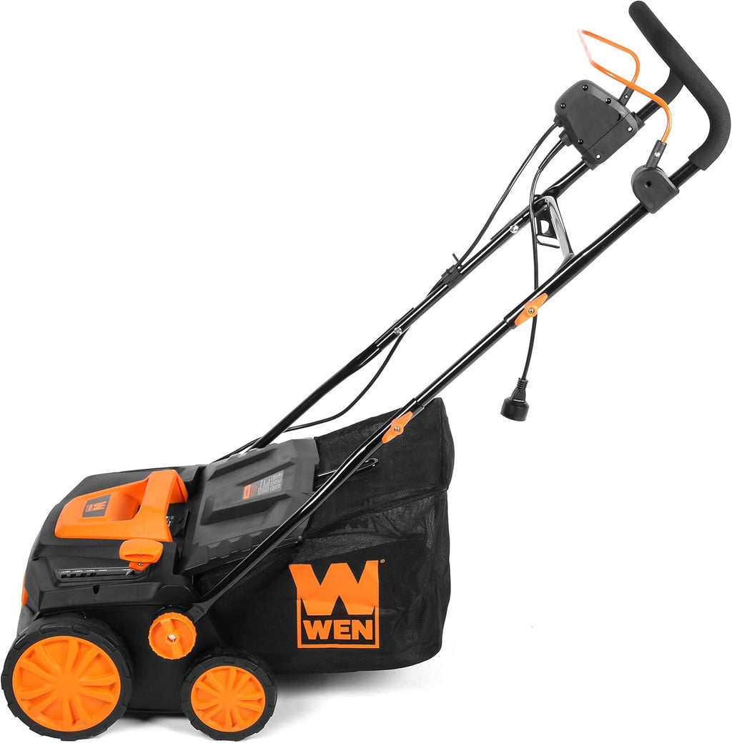 WEN DT1516 16-Inch 15-Amp 2-in-1 Electric Dethatcher and Scarifier with Collection Bag, Black