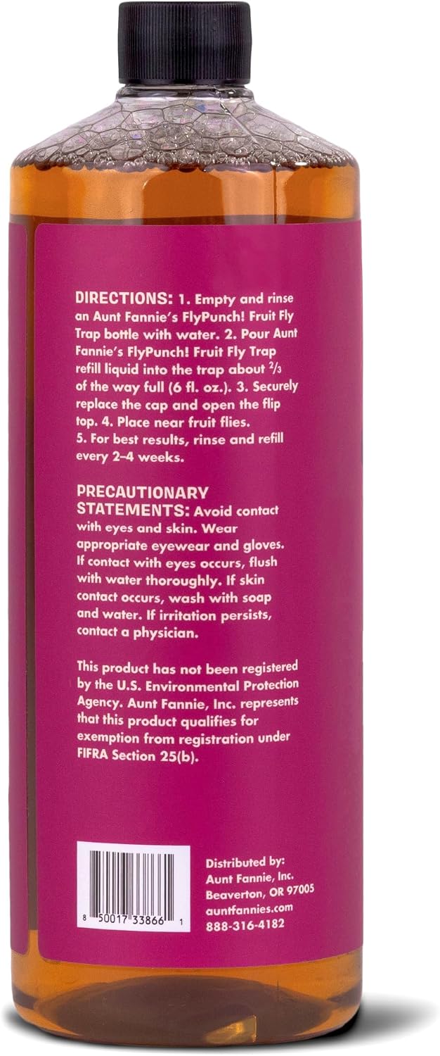 Aunt Fannie's FlyPunch Fruit Fly Trap for Indoor and Kitchen Use, Ready to Use, Made with Plant Based Ingredients, Safe Near Food, Each Bottle Lasts Up to 30 Days, Pack of 2