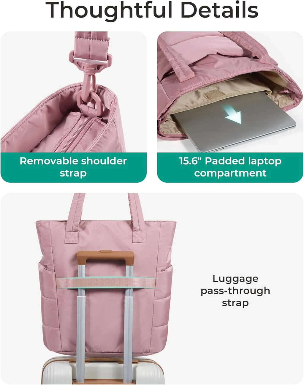 BAGSMART Tote Bag for Women, Lightweight Puffy Tote Bag with Compartments Shoulder Bag Handbag for Travel, Work, Gym