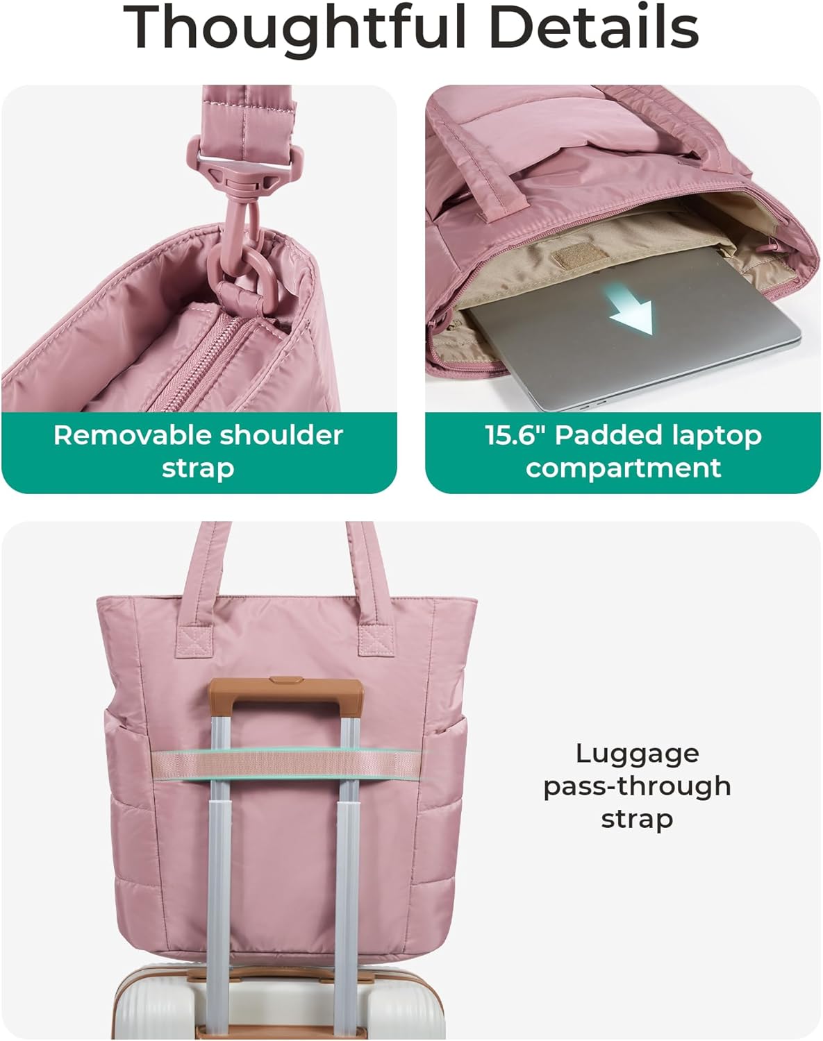 BAGSMART Tote Bag for Women, Lightweight Puffy Tote Bag with Compartments Shoulder Bag Handbag for Travel, Work, Gym