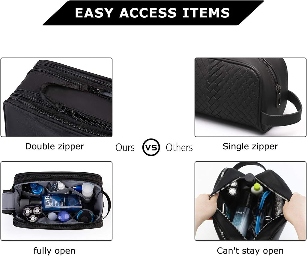 BAGSMART Toiletry Bag for Men, Travel Toiletry Organizer Dopp Kit Water-resistant Shaving Bag for Toiletries Accessories, Door Room Essentials, Black-medium