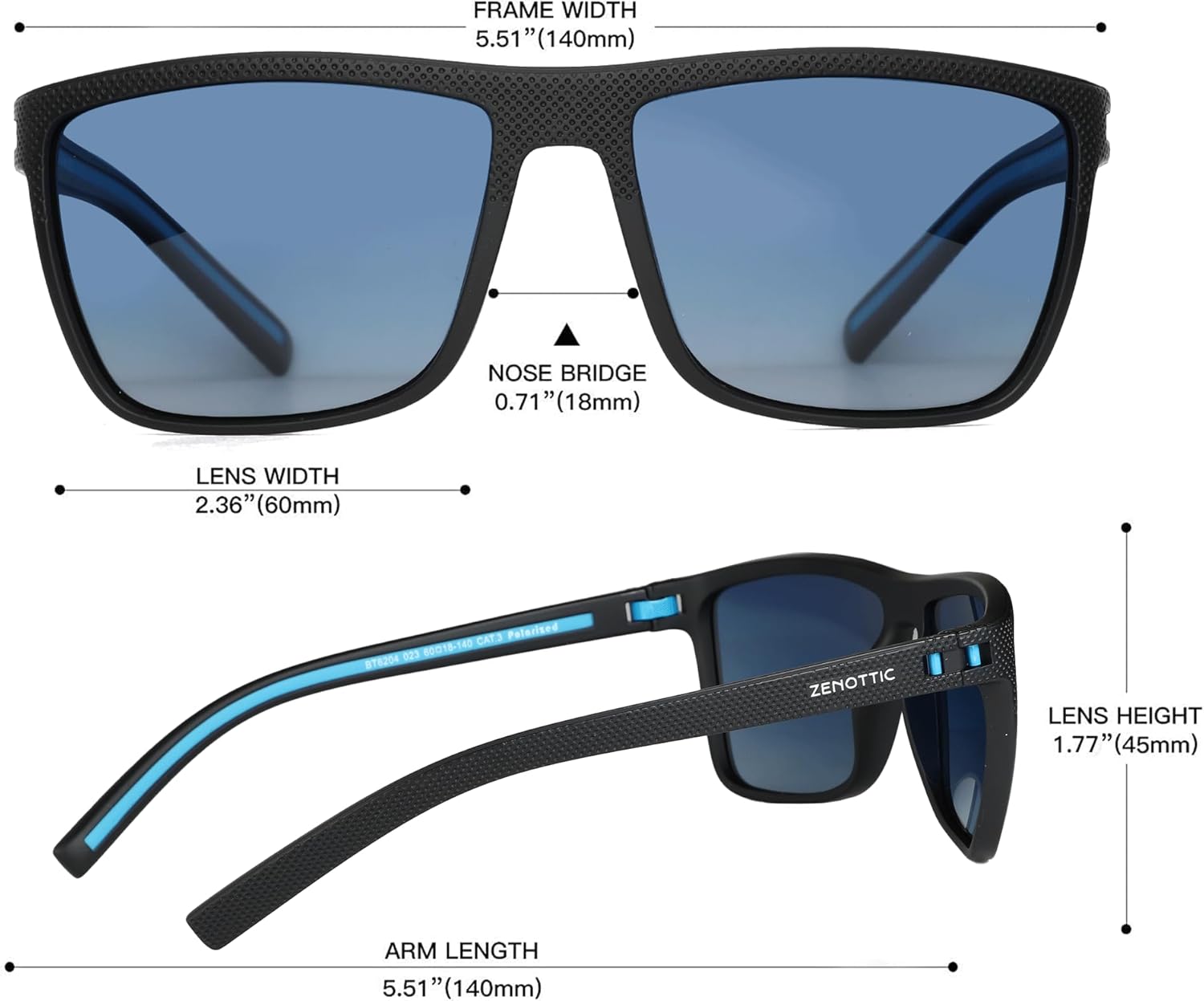 ZENOTTIC Polarized Sunglasses for Men Lightweight TR90 Frame UV400 Protection Square Sun Glasses