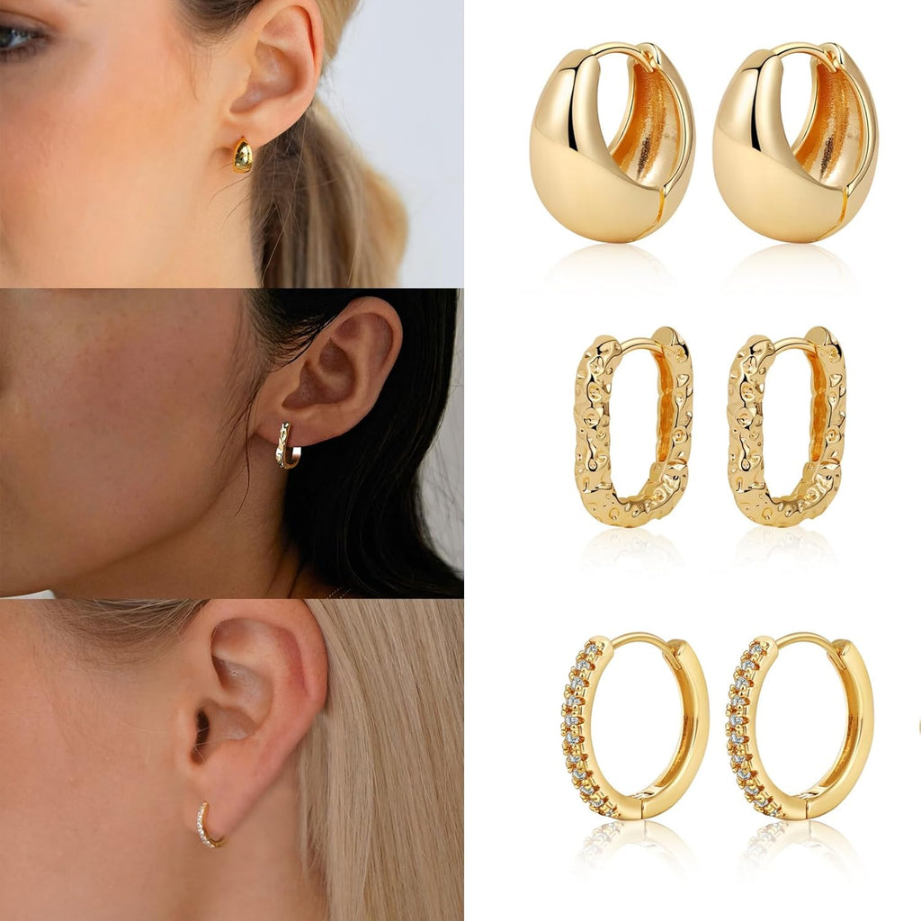 VIROMY Gold Hoop Earrings Set for Women Trendy, 14K Gold Plated Lightweight Small Gold/Silver Hoop Earrings for Women Chunky Open Hoops Earrings Jewelry Gifts
