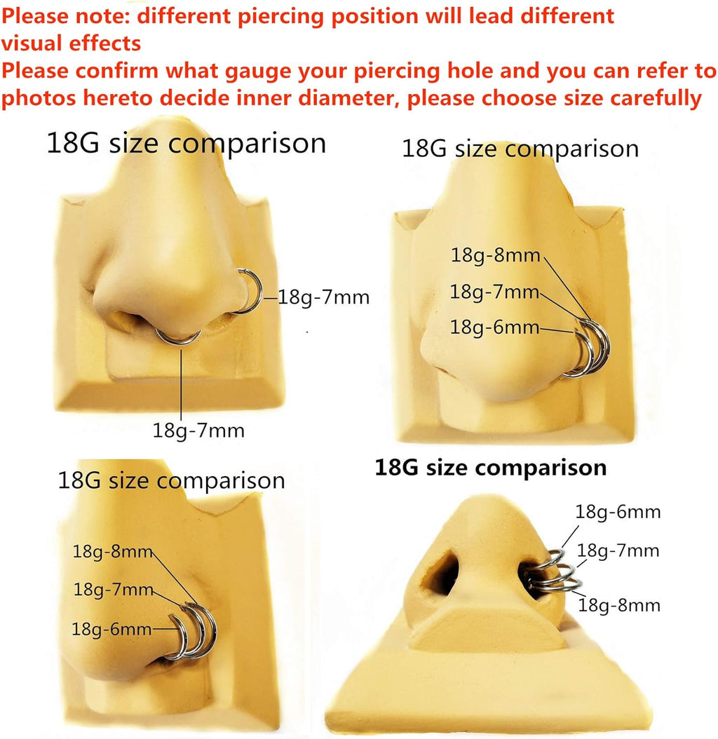 ORANGELOVE Hypoallergenic Nose Rings 20G 18G 16G 14G 12G 10G 8G 316l Surgical Steel Septum Jewelry Hinged Segment Ring Body Piercing Nose Hoop Lip Rings Nose Helix Cartilage Rook Earrings