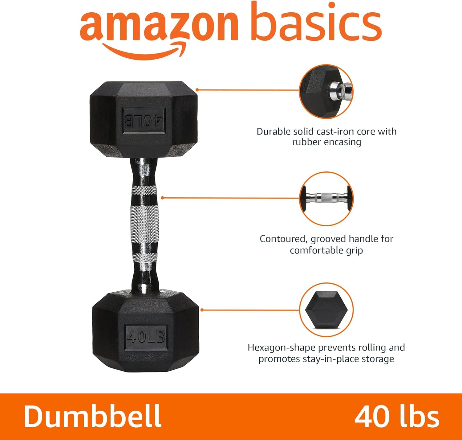 Basics Rubber Hex Dumbbell Hand Weight