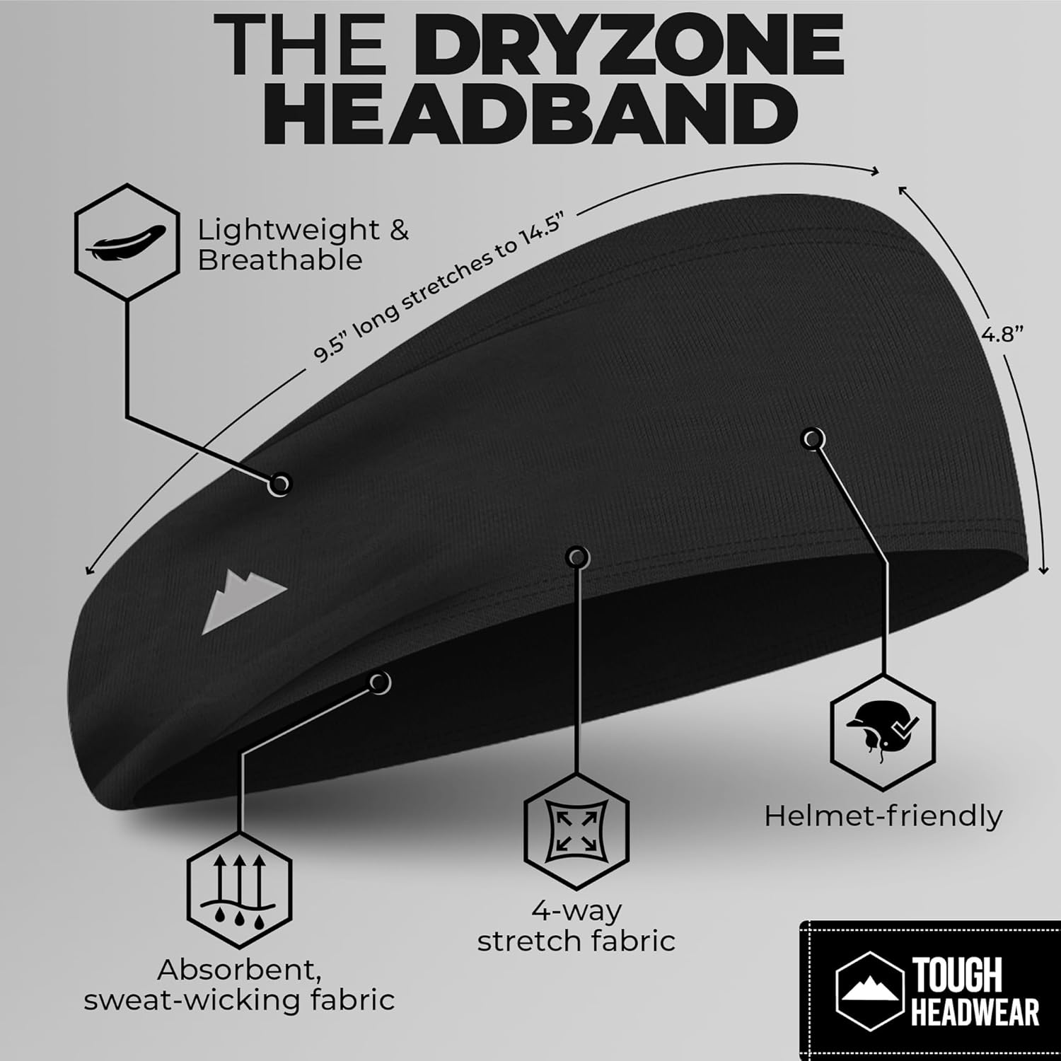 Tough Outfitters Headband for Men - Mens Headbands - Working Out Sports Performance Head Bands - Athletic Cycling Running Sweat Band, Football Headbands - Sweat Bands Men/Women