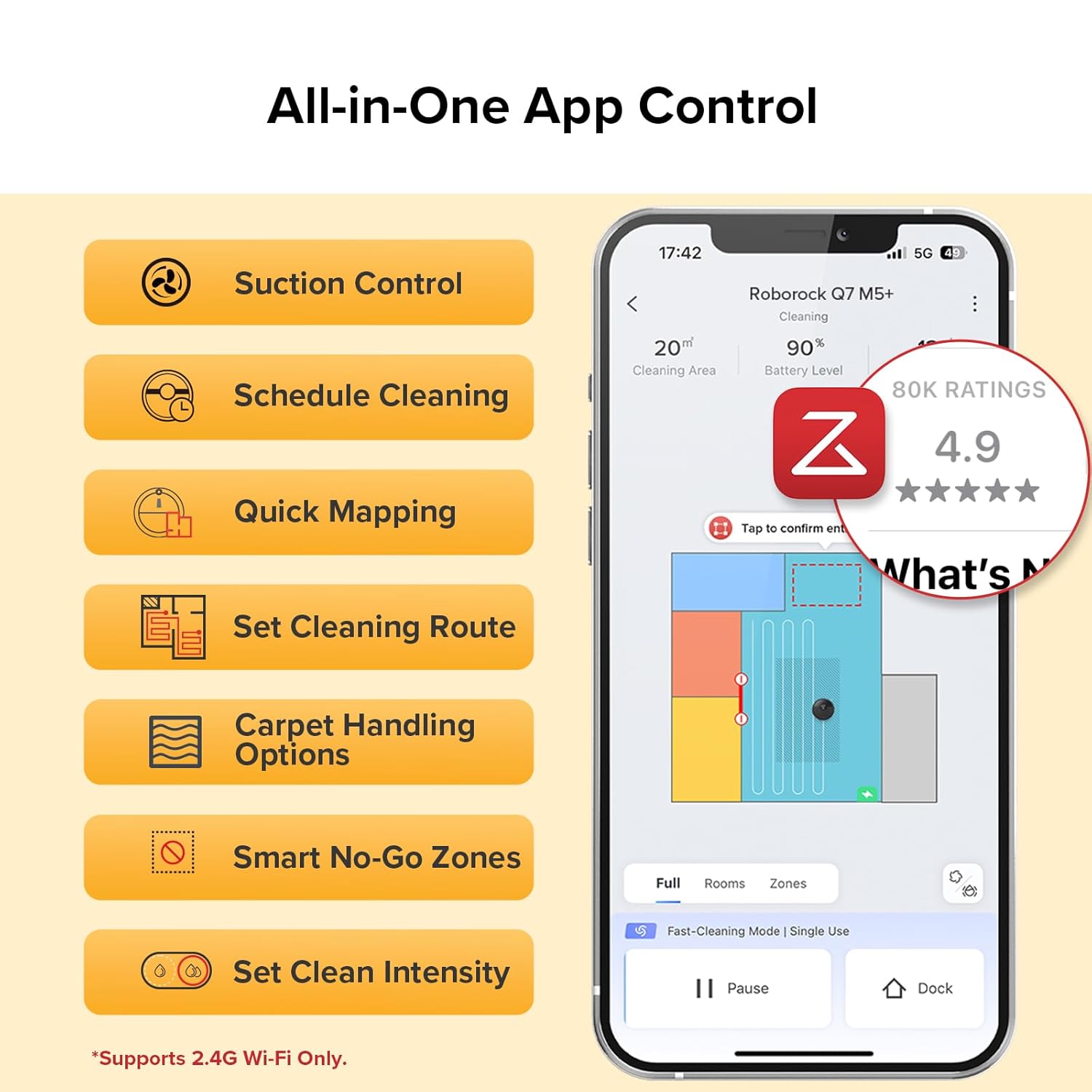 roborock Q7 M5+ Robot Vacuum and Mop, Upgraded from Q5 Max+, Up to 7-9 Weeks Self-Empty, 10000Pa Suction, Dual Anti-Tangle System for Pet Hair & Carpet, PreciSense LiDAR Navigation, App Control, Black