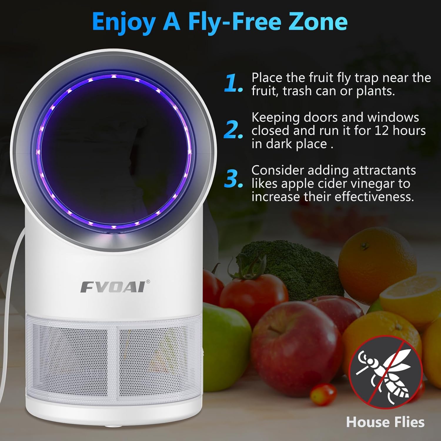 Fly Traps Indoor,Fruit Fly Trap for Indoors Mosquito Trap Indoor Insect Trap with Suction, Time Setting, Bug Light & 10 Pcs Sticky Glue Boards (Blue)