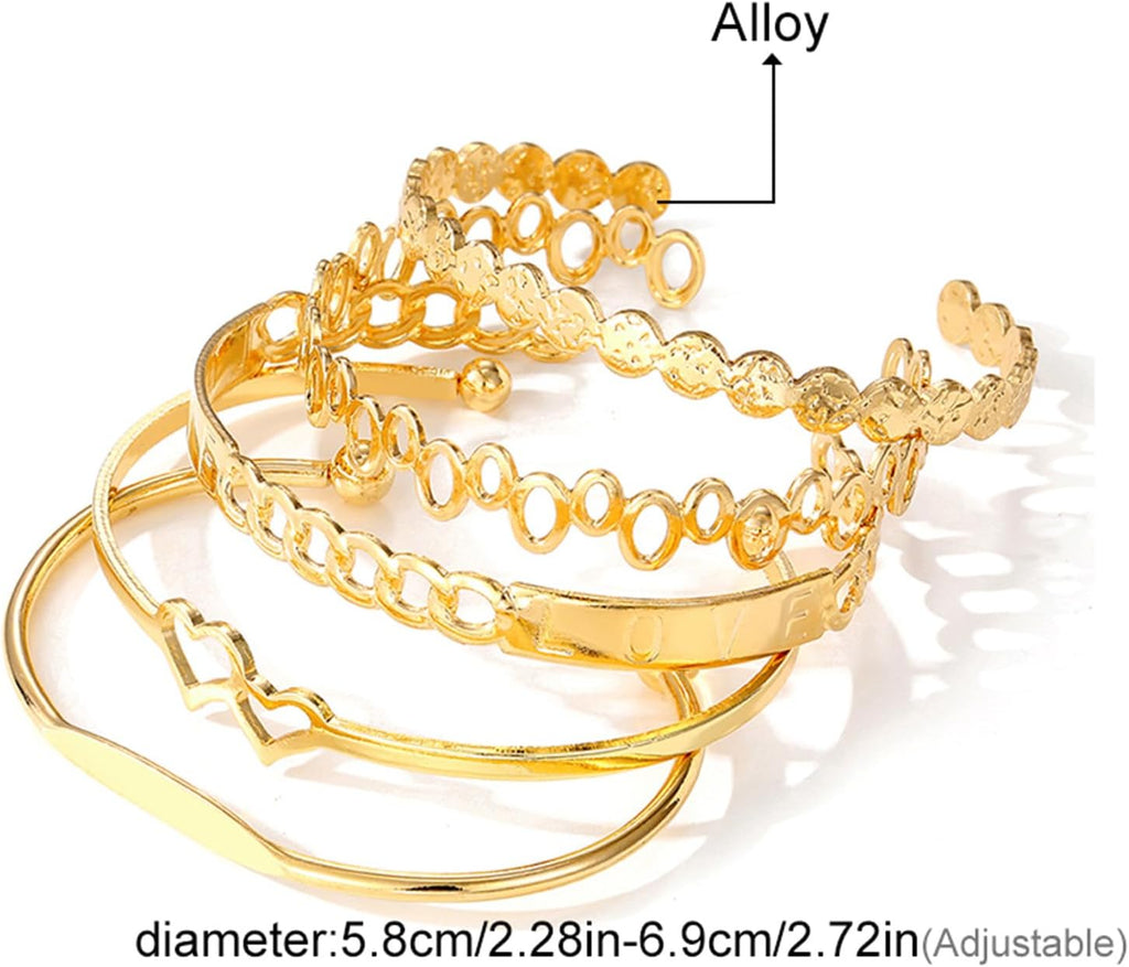 IFKM Gold Bangle Bracelets For Women, 14k Gold Plated Multi Layer Stackable Cuff Bracelet Set, Trendy Elegance Charms Non Tarnish Minimalist Textured Boho Jewelry Gift for Women