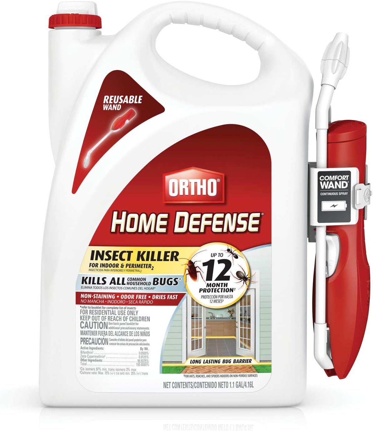 Ortho Home Defense Insect Killer for Indoor and Perimeter2 with Comfort Wand, Controls Ants, Roaches, Spiders and More, 1.33 gal