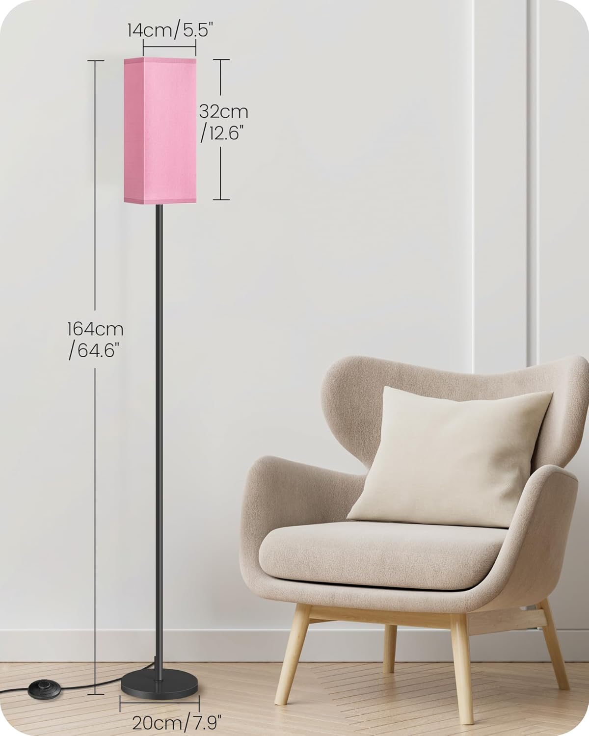 64.6" Floor Lamp, Pole with Foot Switch, Modern Standing Lamp Lampshade, Minimalist Freestanding Lamp (Bulb Not Included), for Living Room, Bedroom Office ETL Listed, Black and Beige E07LD05