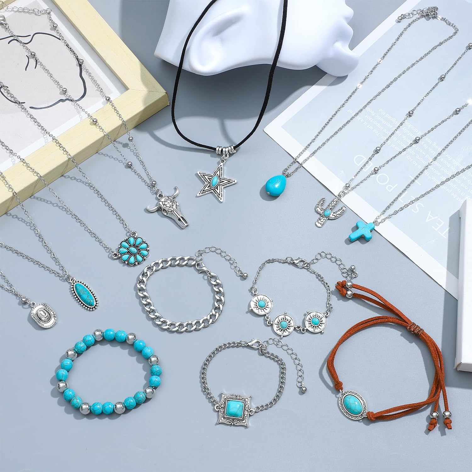 NEWITIN 69 Pieces Gold Jewelry Set for Women Fashion Costume Jewelry Gold Plated Necklace Bracelet Earrings Set for Women