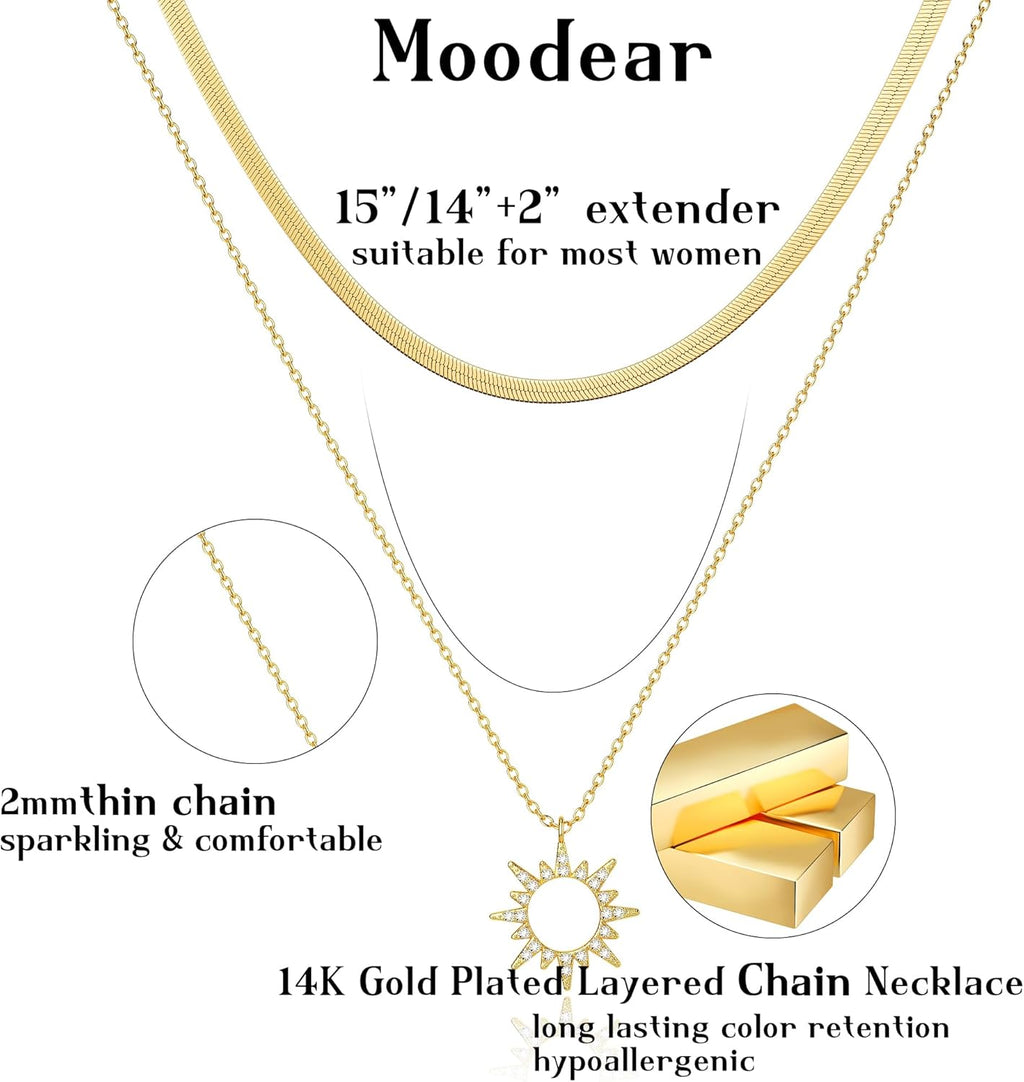 Moodear Gold Necklace for Women Dainty Chunky 14K Gold Plated/Sliver Plated Chain Necklace Cuban Link Paperclip Chain Choker Toggle Clasp Layered Necklace for Women Trendy Fashion Gift