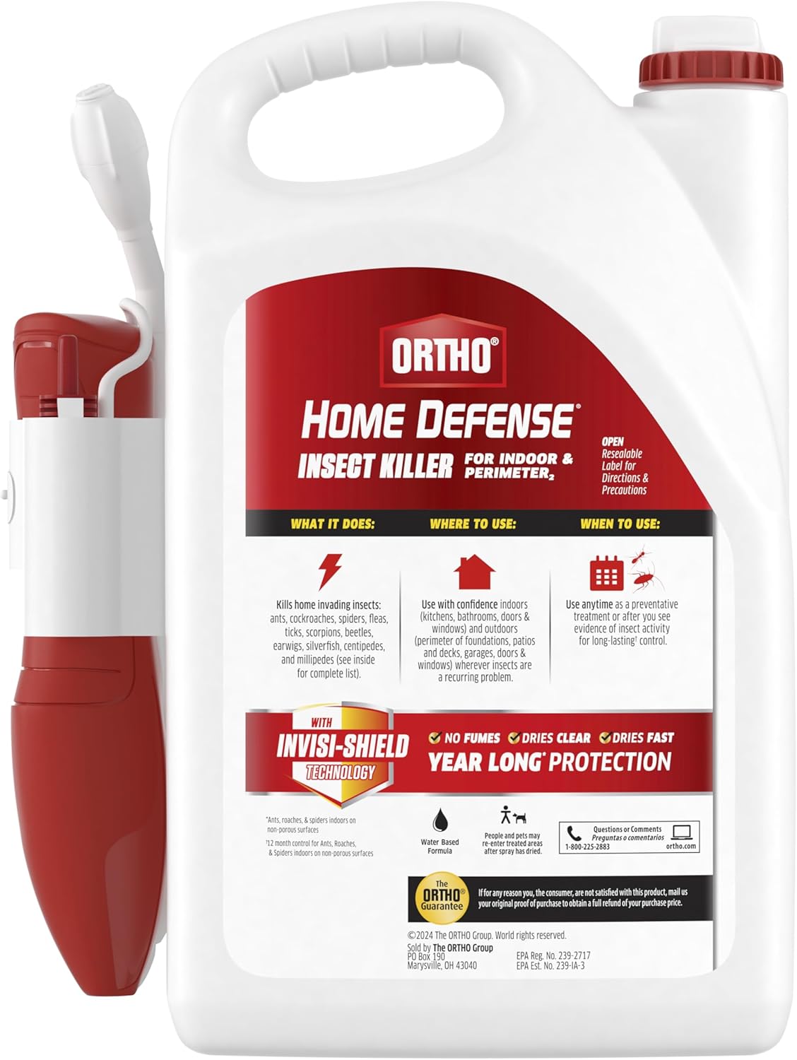 Ortho Home Defense Insect Killer for Indoor and Perimeter2 with Comfort Wand, Controls Ants, Roaches, Spiders and More, 1.33 gal