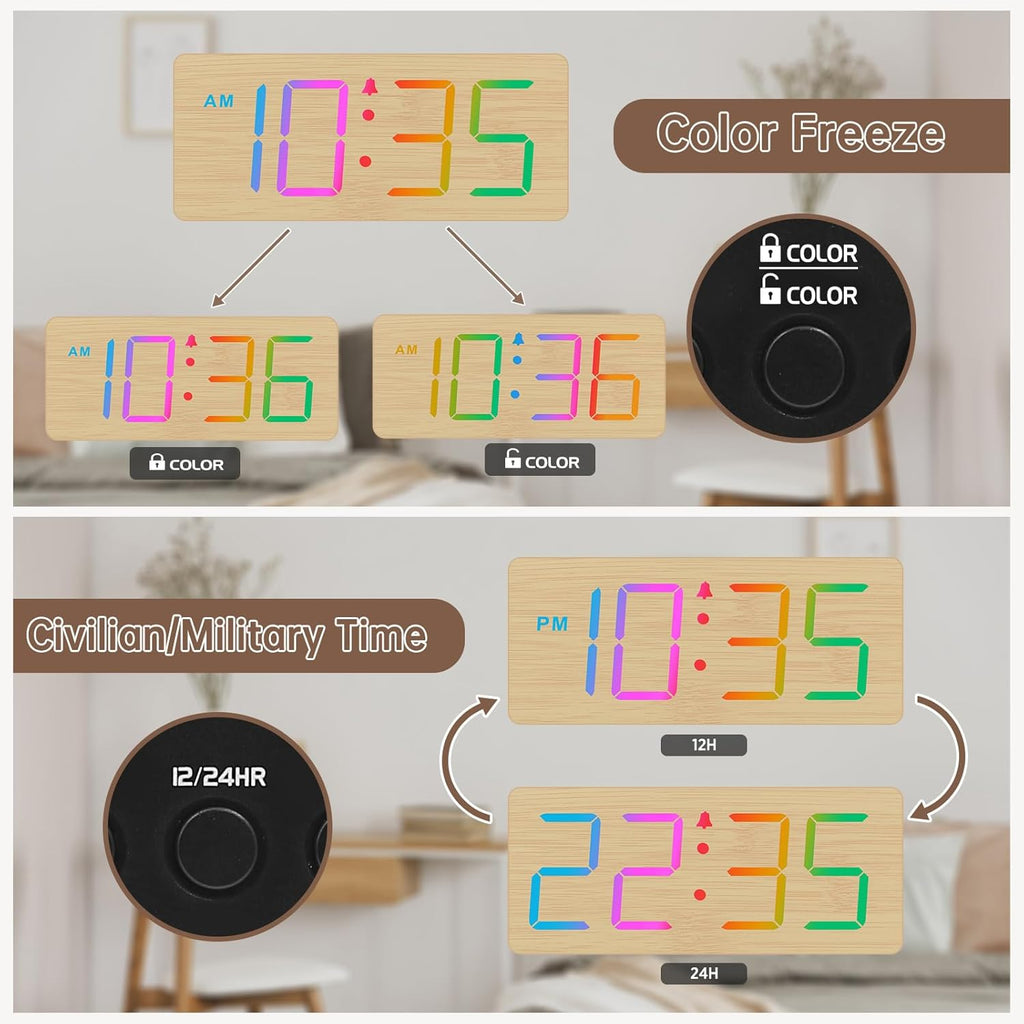 DreamSky Small Digital Alarm Clock for Bederoom, Large Big Numbers Display with Dimmer for Living Room, Electric Bedside Desk Clock with USB Charging Port, Adjustable Volume, USB-C Adapter Powered